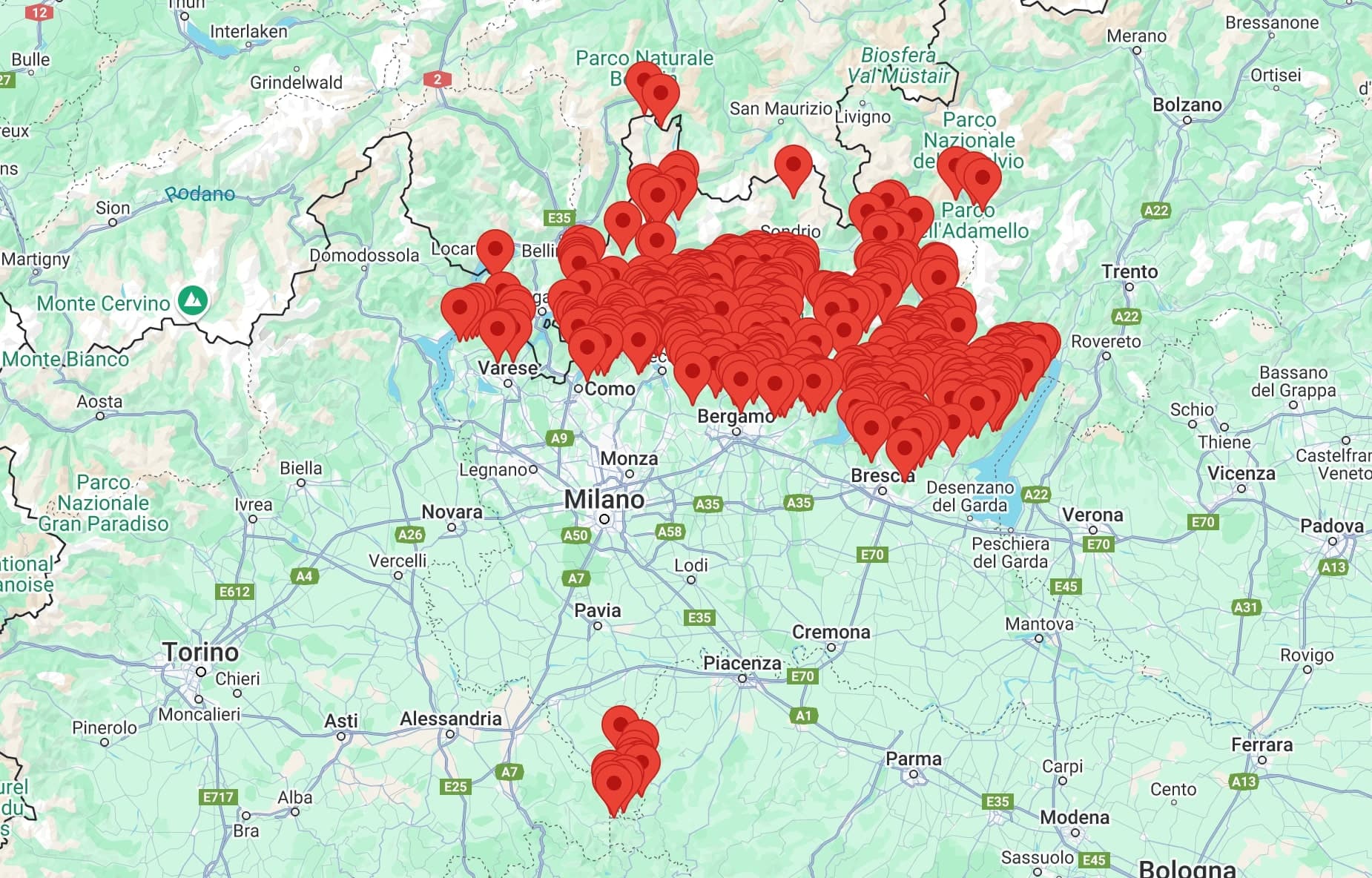 Anteprima della mappa dei valichi